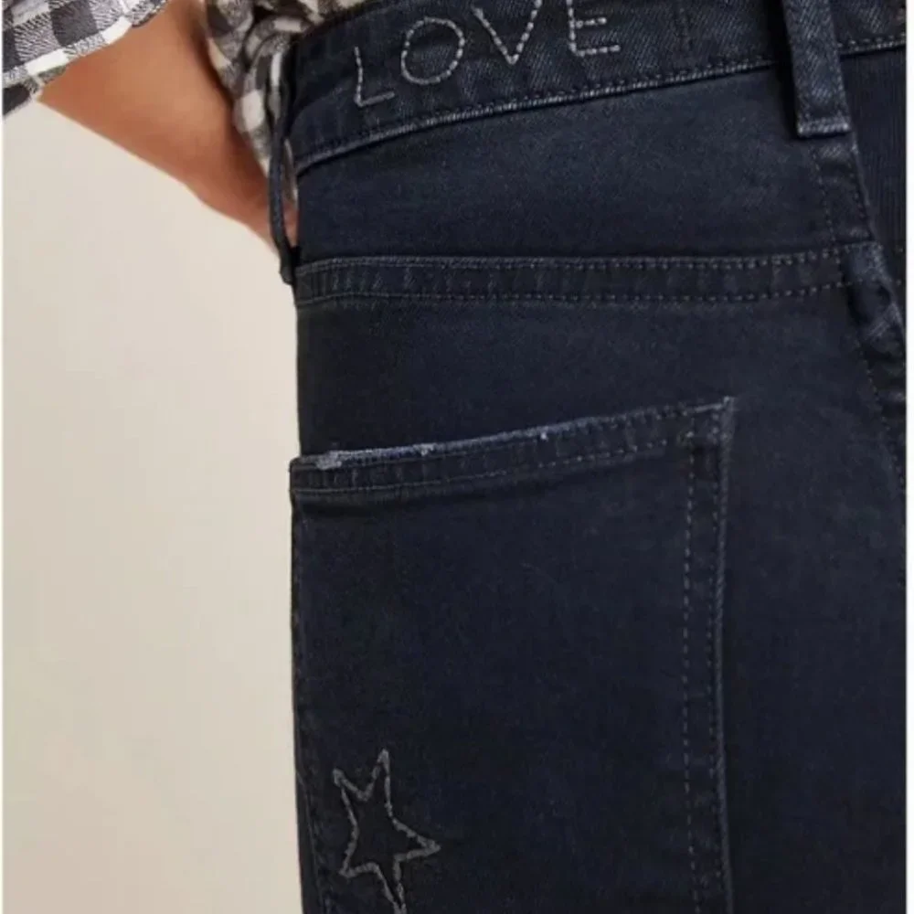 Anthropologie Sundry Stars Love‎ Stitching Ultra High-Rise Straight Jeans